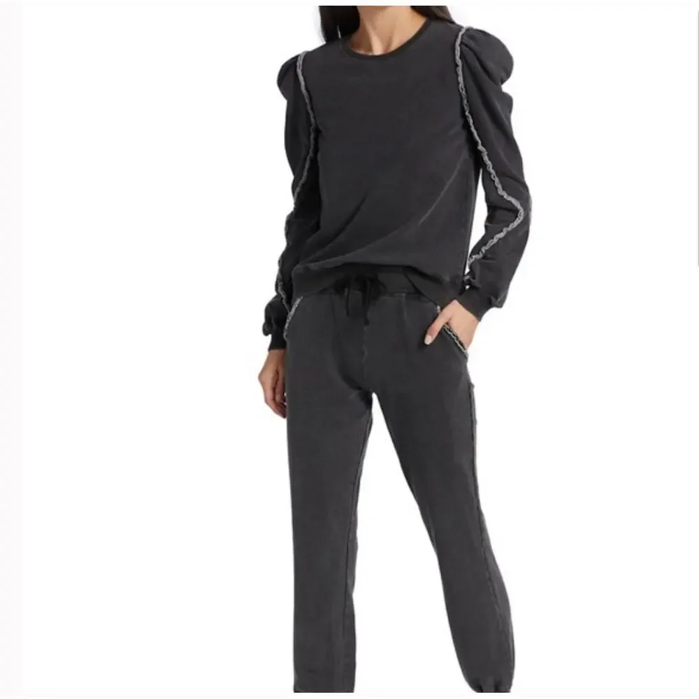 Generation Love Joey Ruffle Sweatshirt & Pants 2 Piece Set Vintage Black‎ Sz S